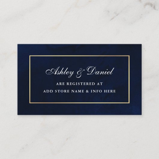 Elegante Waterverf Blauw Goud Huwelijksregister Informatiekaartje (Voorkant)
