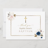 Elegante Waterverf Blauw Gouden Bloemen Tweeling D Bedankkaart (Voorkant)