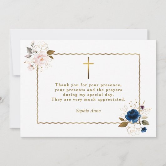 Elegante Waterverf Blauw Gouden Bloemen Tweeling D Bedankkaart (Achterkant)