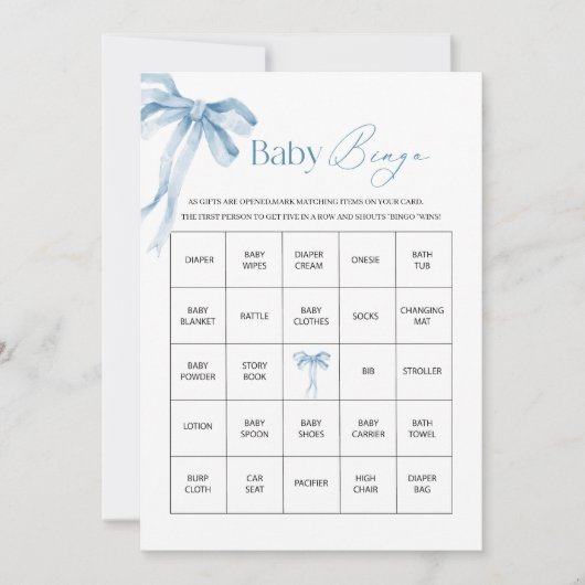 Elegante Waterverf Blauw Lint Bow Boy Baby shower Feestdagenkaart (Voorkant)