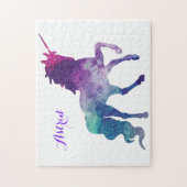 Elegante Waterverf Blauw Paarse Eenhoorn Modern Legpuzzel (Verticaal)