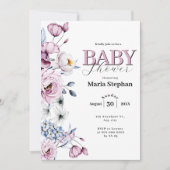 Elegante Waterverf blauw roze Floral Baby shower Kaart (Voorkant)