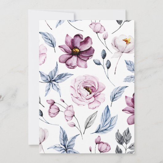 Elegante Waterverf blauw roze Floral Baby shower Kaart (Achterkant)