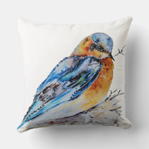Elegante Waterverf Blauwborst Natuur Kussen