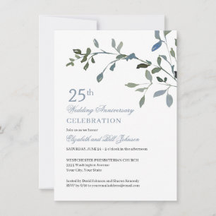 Elegante waterverf blauwe 25e huwelijksverjaardag kaart