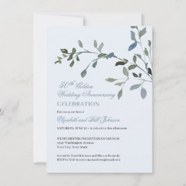 Elegante Waterverf Blauwe 50ste Huwelijksverjaarda Kaart