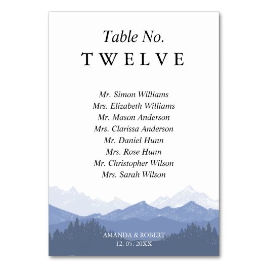 Elegante Waterverf Blauwe Bergen Gasten Namen Kaart (Achterkant)