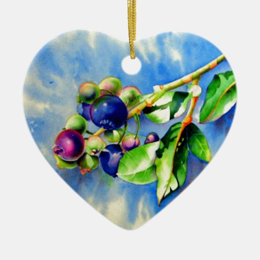 Elegante waterverf blauwe bessen schilderij keramisch ornament (Voorkant)