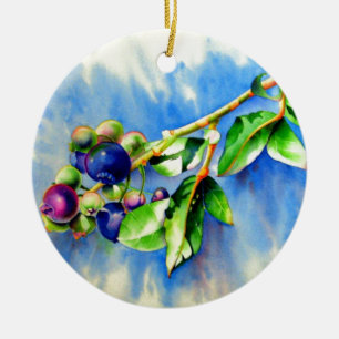 Elegante waterverf blauwe bessen schilderij keramisch ornament
