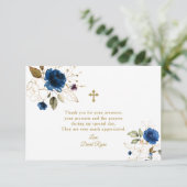 Elegante waterverf blauwe bloem gouden doop bedankkaart (Staand voorkant)