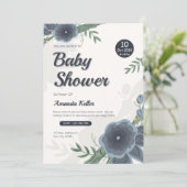 Elegante Waterverf Blauwe Bloemen Baby shower Kaart (Staand voorkant)