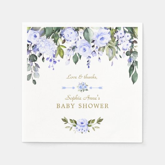 Elegante Waterverf Blauwe Bloemen Baby Shower Servet (Voorkant)