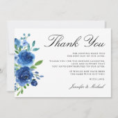 Elegante Waterverf Blauwe bloemen Bedankkaart (Voorkant)