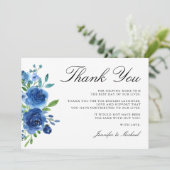 Elegante Waterverf Blauwe bloemen Bedankkaart (Staand voorkant)