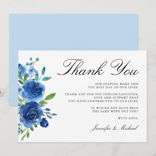 Elegante Waterverf Blauwe bloemen Bedankkaart (Voorkant / Achterkant)