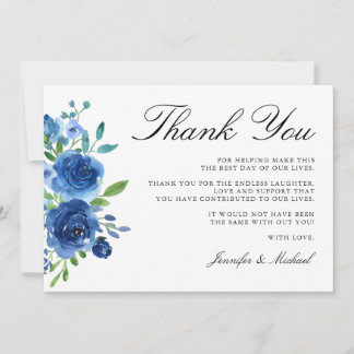 Elegante Waterverf Blauwe bloemen Bedankkaart