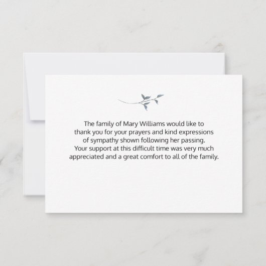 Elegante Waterverf Blauwe Bloemen Begrafenis Bedan Bedankkaart (Achterkant)