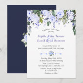 Elegante Waterverf Blauwe Bloemen Bloeiende Trouw Kaart (Voorkant / Achterkant)