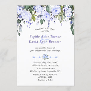 Elegante Waterverf Blauwe Bloemen Bloeiende Trouw Kaart
