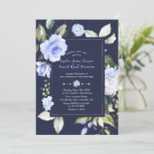 Elegante Waterverf Blauwe Bloemen bruiloft Kaart (Staand voorkant)