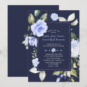 Elegante Waterverf Blauwe Bloemen bruiloft Kaart (Voorkant / Achterkant)