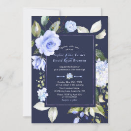 Elegante Waterverf Blauwe Bloemen bruiloft Kaart