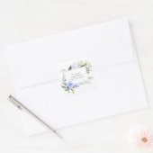 Elegante Waterverf Blauwe Bloemen Frame Bruiloft Vierkante Sticker (Envelop)