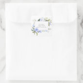 Elegante Waterverf Blauwe Bloemen Frame Huwelijk Vierkante Sticker (Tas)