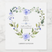 Elegante Waterverf Blauwe Bloemen Krans bruiloft Wijn Etiket (Enkel label)