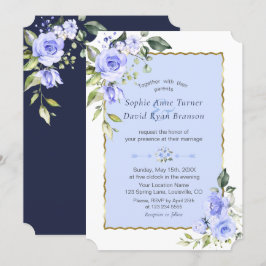 Elegante waterverf blauwe bloemen marineblauwe bru kaart
