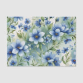 Elegante Waterverf Blauwe bloemen met groene blade Tissuepapier (Voorkant)