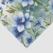 Elegante Waterverf Blauwe bloemen met groene blade Tissuepapier (Detail)