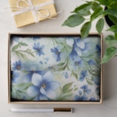 Elegante Waterverf Blauwe bloemen met groene blade Tissuepapier (Geschenk)
