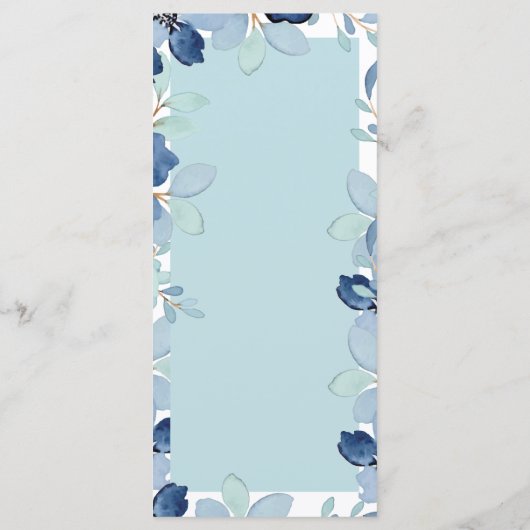 Elegante Waterverf Blauwe Bloemen Trouwfeest Menu (Achterkant)