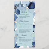 Elegante Waterverf Blauwe Bloemen Trouwfeest Menu (Voorkant)