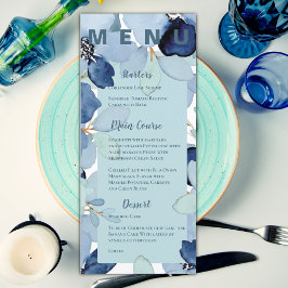 Elegante Waterverf Blauwe Bloemen Trouwfeest Menu