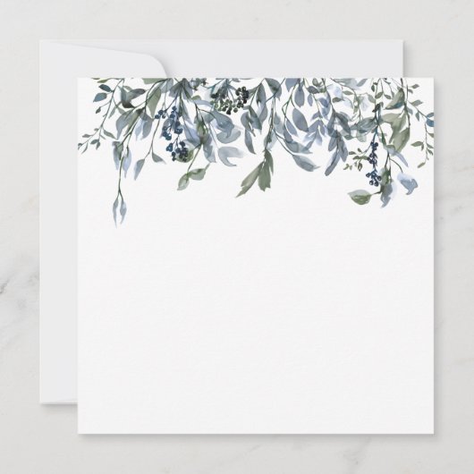 Elegante Waterverf Blauwe Bloemenwijnstokken 90ste Kaart (Achterkant)