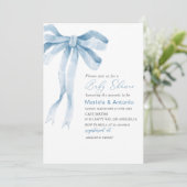 Elegante Waterverf Blauwe Bow Boy Baby shower Kaart (Staand voorkant)