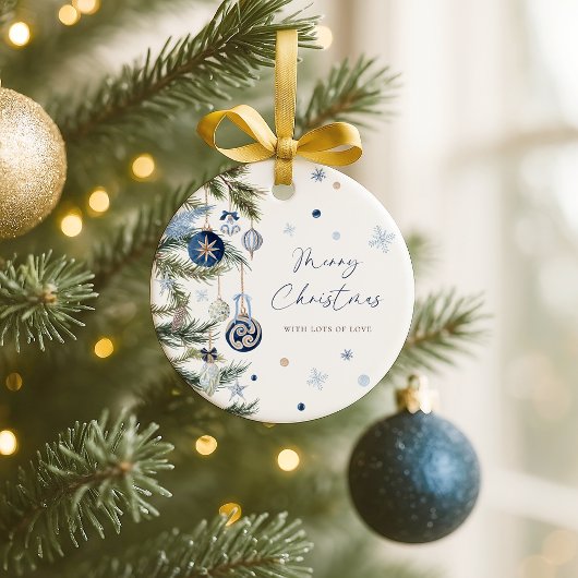 Elegante Waterverf Blauwe Foto Kerst Ornament