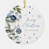 Elegante Waterverf Blauwe Foto Kerst Ornament (Voorkant)
