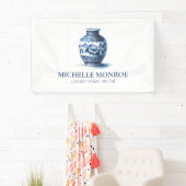 Elegante Waterverf Blauwe Ginger Jar Designer, Dec Spandoek (Insitu)