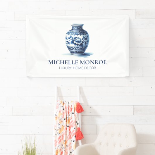 Elegante Waterverf Blauwe Ginger Jar Designer, Dec Spandoek (Insitu)