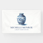 Elegante Waterverf Blauwe Ginger Jar Designer, Dec Spandoek (Horizontaal)