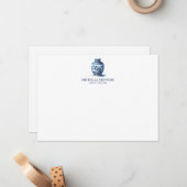 Elegante Waterverf Blauwe Ginger Jar Flat Notecard Notitiekaartje (Voorkant / Achterkant in situ)