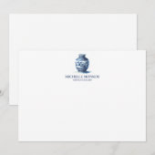 Elegante Waterverf Blauwe Ginger Jar Flat Notecard Notitiekaartje (Voorkant / Achterkant)