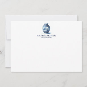 Elegante Waterverf Blauwe Ginger Jar Flat Notecard Notitiekaartje