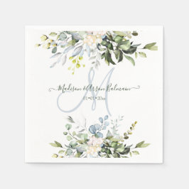 Elegante waterverf blauwe gom Eucalyptus monogram Servet