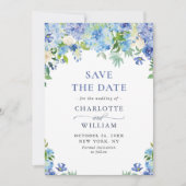 Elegante waterverf blauwe hortensia bloem bruiloft save the date (Voorkant)