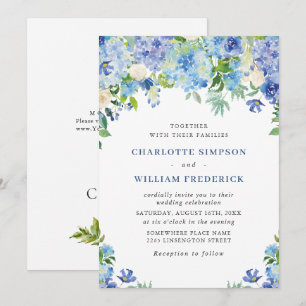 Elegante Waterverf Blauwe Hortensia Bloemige Bruil Kaart
