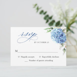 Elegante Waterverf Blauwe Hortensia Bloemige Bruil RSVP Kaartje